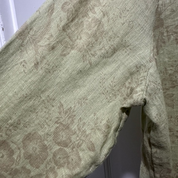 CP Shades Sage Green Beige Floral 100% Linen Tunic Dress size M - Picture 3 of 7